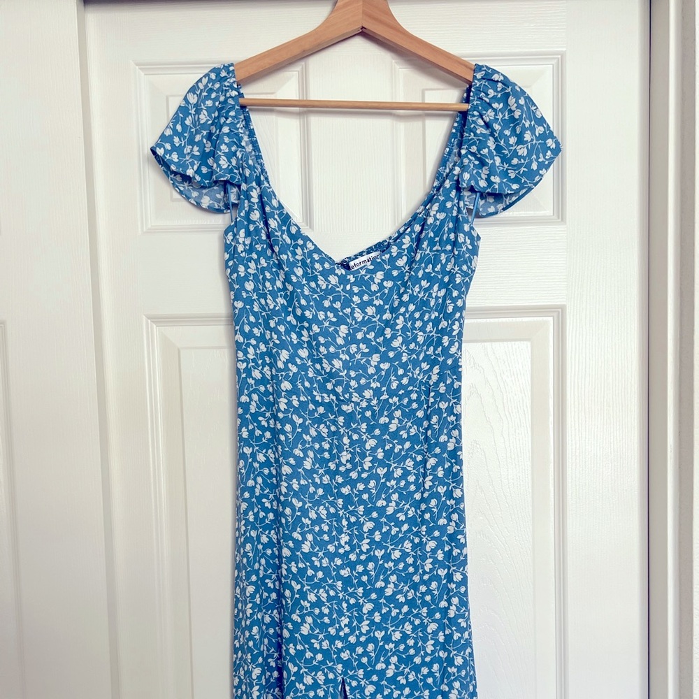Reformation Juliette Dress — Blue Floral Midi Dress